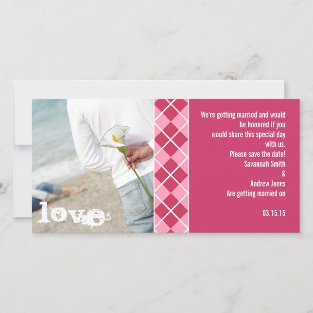 Himbeere Raute und Rosa Save the Date Modernes Inv (Vorderseite)
