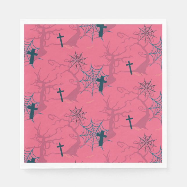 Himbeere Rosa graue Spinnennetze Serviette (Vorderseite)