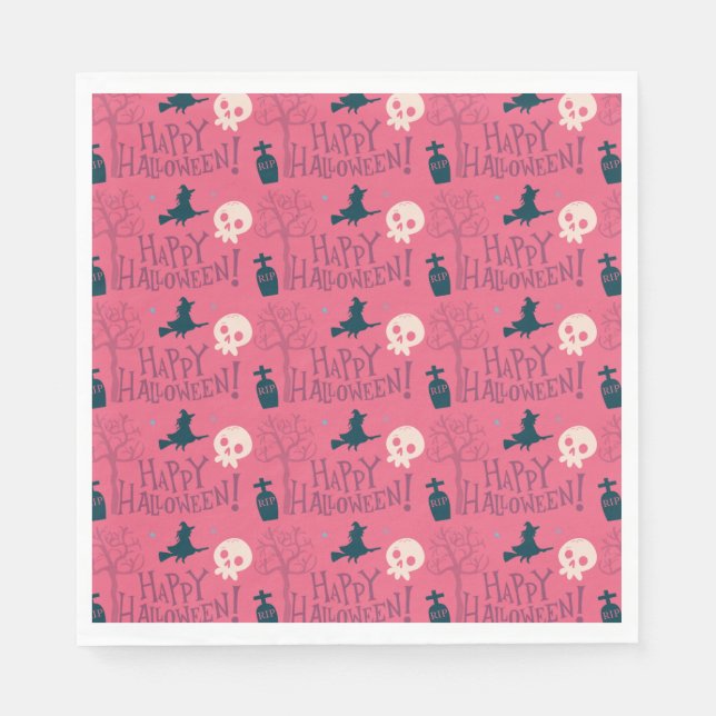 Himbeere Rosa Hexen Happy Halloween Serviette (Vorderseite)