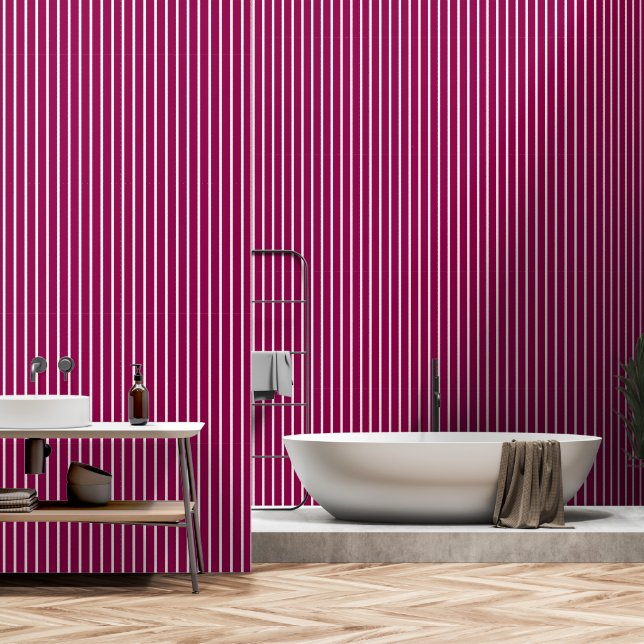 Himbeere, rot und weiß, große Metzgerstreifen Tapete (Badezimmer)