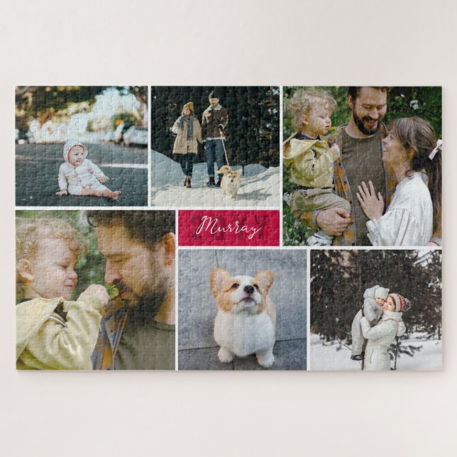 Himbeere Rotes Jahr und Familienname FotoCollage (Horizontal)
