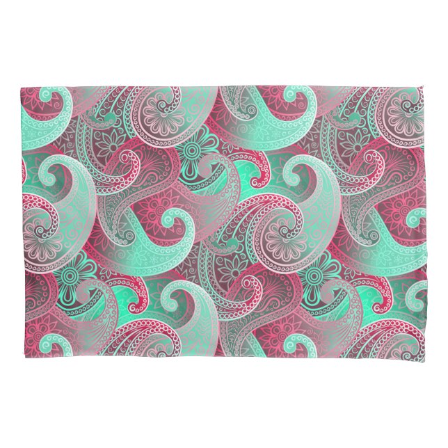 Himbeere und Aqua Paisley Pattern Kissenbezug (Vorderseite-Links)
