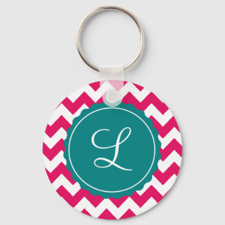 Himbeere und Aquamarine Zig Zag Custom Initial Schlüsselanhänger
