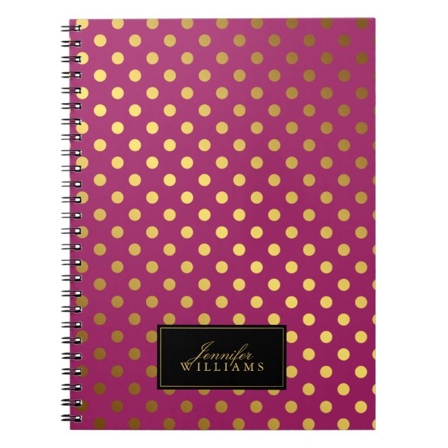 Himbeere und Imitate Gold Foil Polka Dots Notizblock (Vorderseite)