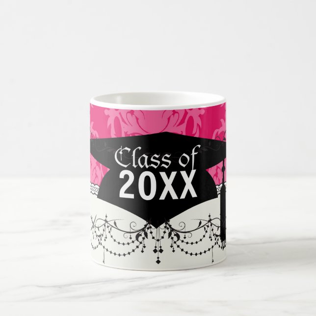 Himbeere und rosa Damast Kaffeetasse (Mittel)