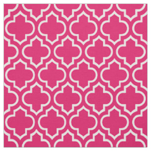 Himbeere, weißer Marokkaner Quatrefoil #6 Stoff