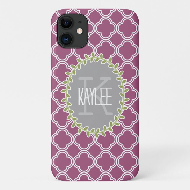 Himbeere Weißgitter Muster Mit Monogramm Wein Case-Mate iPhone Hülle (Rückseite)