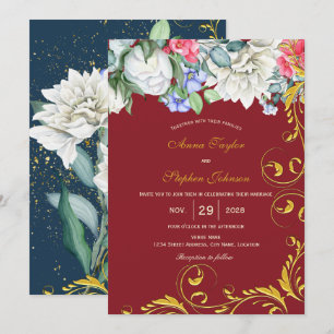 Himbeere White Blue Pink Gold Wirbel Botanisch Einladung