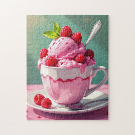 Himbeereis in einem rosa Kaffeebecher