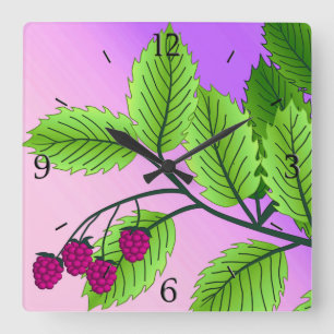 Himbeeren auf einem Zweig Quadratische Wanduhr