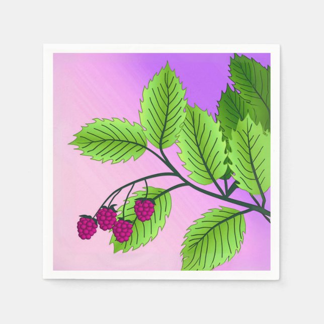 Himbeeren auf einem Zweig Serviette (Vorderseite)