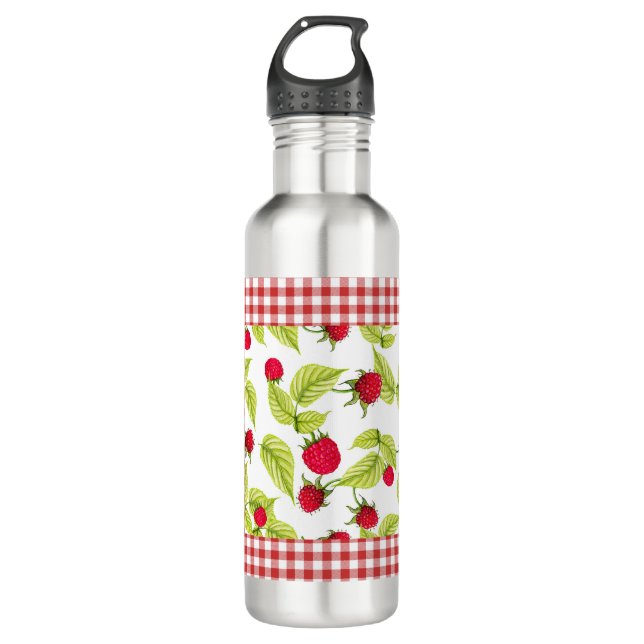 Himbeeren auf Red Gingham Edelstahlflasche (Vorderseite)