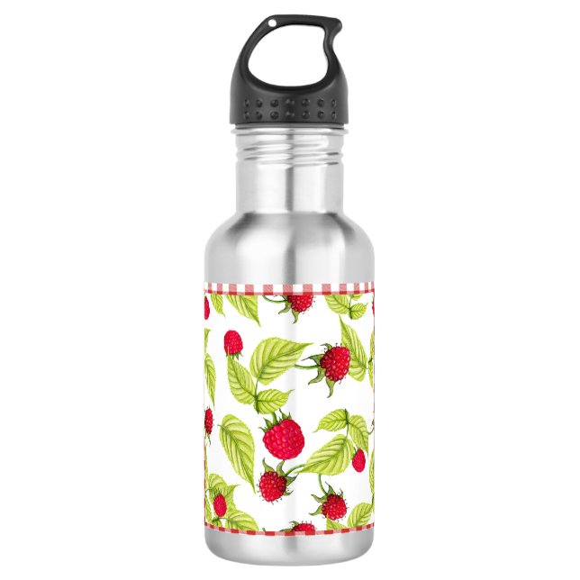 Himbeeren auf Red Gingham Edelstahlflasche (Vorderseite)