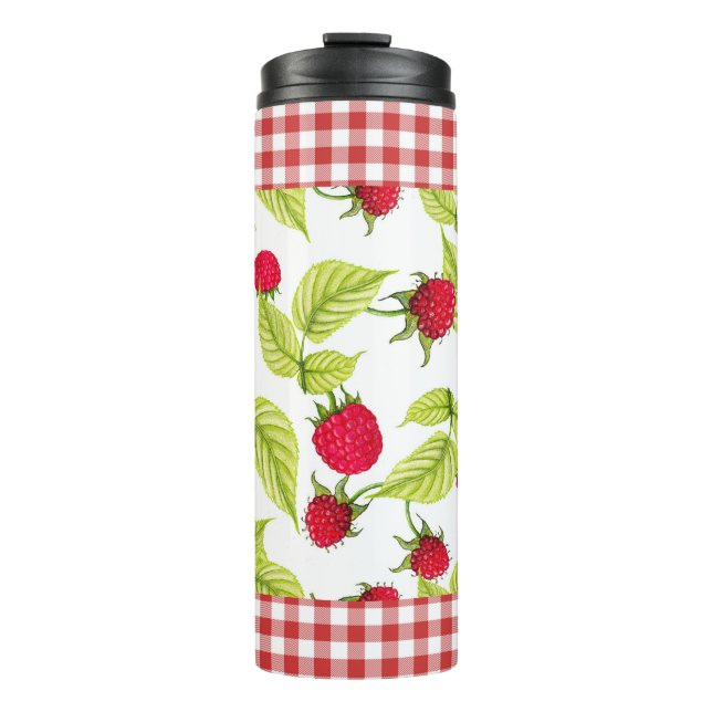 Himbeeren auf Red Gingham Thermosbecher (Vorderseite)