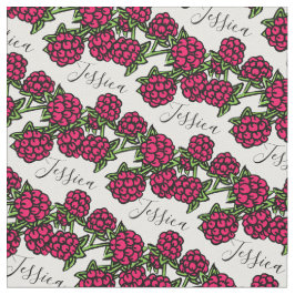 Himbeeren, die rotes, grünes Muster gezeichnet Stoff