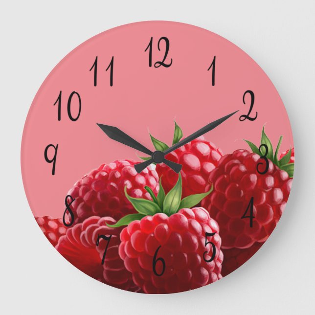 Himbeeren Große Wanduhr (Vorderseite)