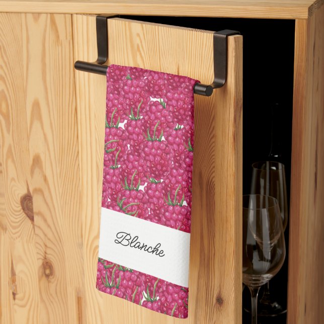 Himbeeren Handbemalte Wasserfarbe Mit Monogramm Geschirrtuch (Drittel gefaltet)