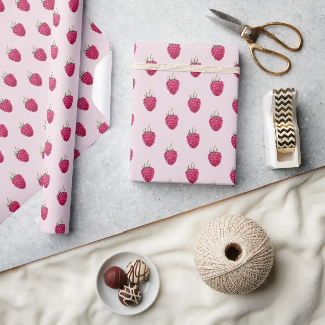 Himbeeren Handbemaltes Wasserfarbmuster Geschenkpapier (Kunsthandwerk)