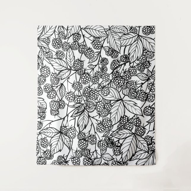 Himbeeren, handgezeichnet wandteppich (Vorderseite)