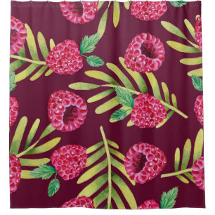 Himbeeren in Aquarellfarbe: rote Fruchtmuster. Duschvorhang
