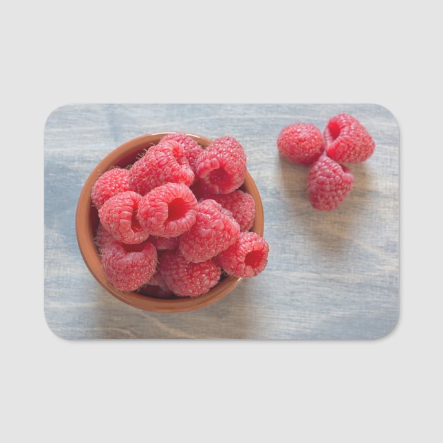 Himbeeren in einer Schüssel Namensschild (Vorderseite)