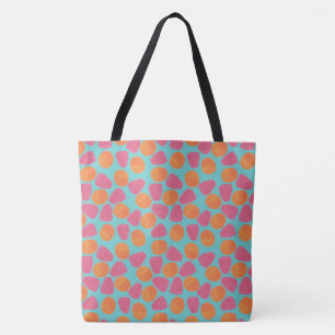 Himbeeren, Mandarinen auf helltürkisblauem Blau Tasche