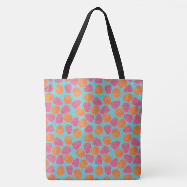 Himbeeren, Mandarinen auf helltürkisblauem Blau Tasche (Vorderseite)