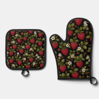 Himbeeren Ofenhandschuh & Topflappen-Set