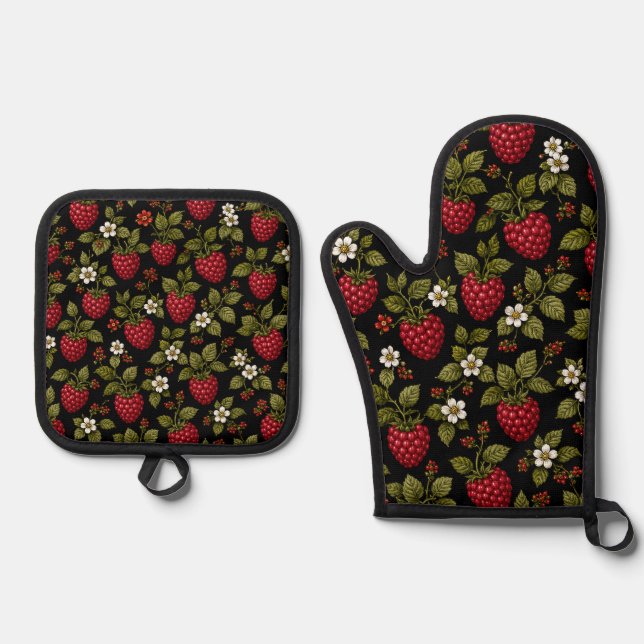 Himbeeren Ofenhandschuh & Topflappen-Set (Vorderseite)
