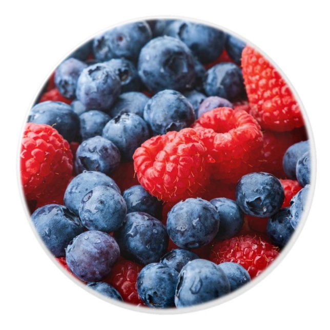 Himbeeren und Blaubeeren Keramikknauf (Vorderseite)