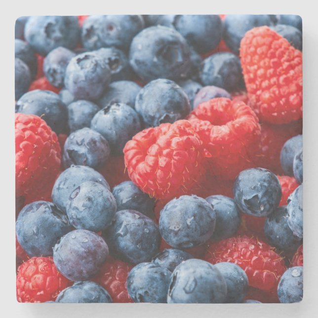 Himbeeren und Blaubeeren Steinuntersetzer (Vorderseite)