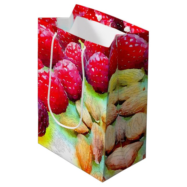 Himbeeren und Mandeln Mittlere Geschenktüte (Vorderseite Schrägansicht)