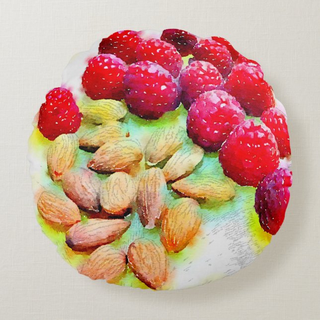 Himbeeren und Mandeln Rundes Kissen (Vorderseite)