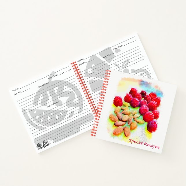 Himbeeren und Mandeln Wasserfarbe nach Maß  Notizbuch (Innenseite)