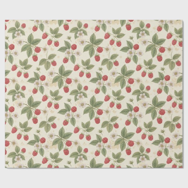 Himbeerfrüchte mit Blättern und Blüten  Geschenkpapier (Flach)