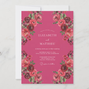Himbeerrosa romantische herbstliche Hochzeit Einladung