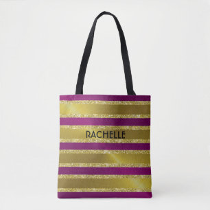 Himbeerrosa und goldfarbene Glitzer Streifen mit N Tasche