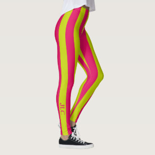 Himbeerrosa und Limones grünes Streifen-Monogramm Leggings