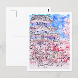 Himeiji Castle Japan Reisplatz Wasserfarbe Postkarte