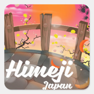 Himeji Japan Blütenposter. Quadratischer Aufkleber