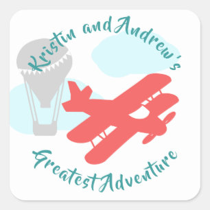 Himmel-Abenteuer-Transport-Babyparty Quadratischer Aufkleber