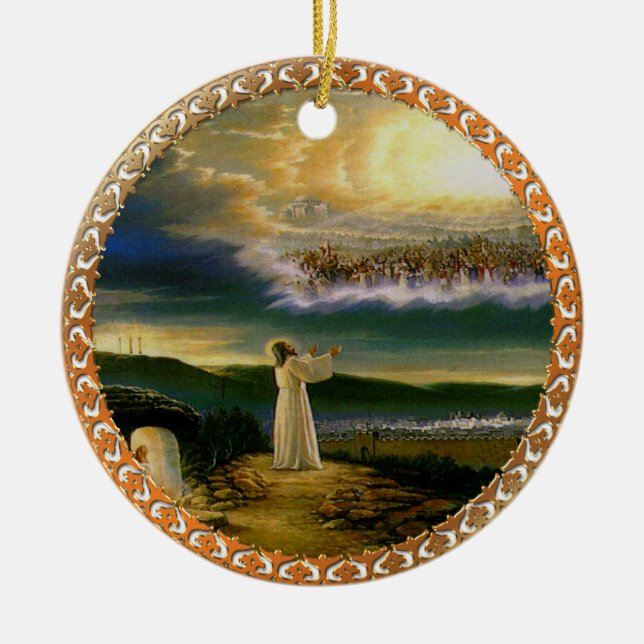 Himmel begrüßt Embrace Jesus in der Abenddämmerung Keramikornament (Vorne)
