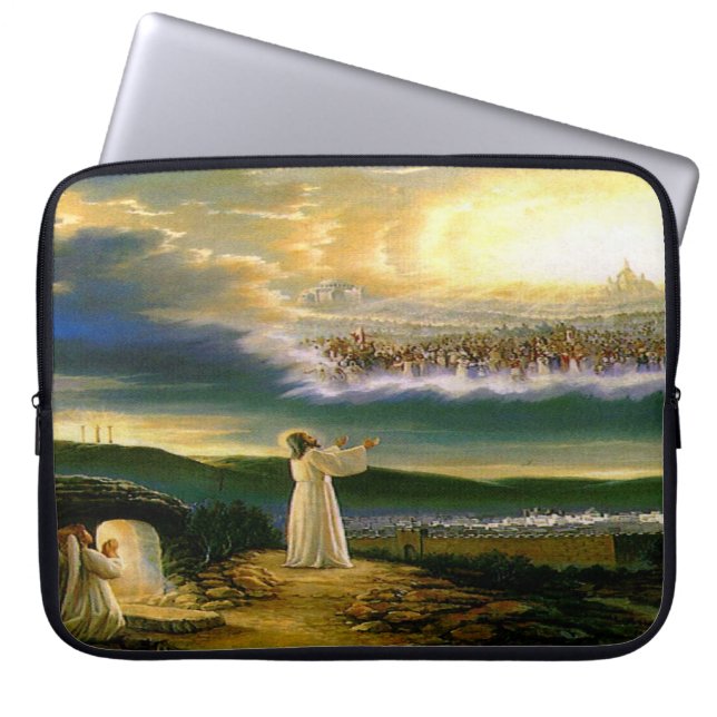 Himmel begrüßt Embrace Jesus in der Abenddämmerung Laptopschutzhülle (Vorderseite)