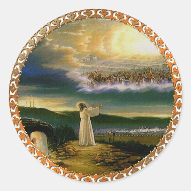 Himmel begrüßt Embrace Jesus in der Abenddämmerung Runder Aufkleber (Vorderseite)