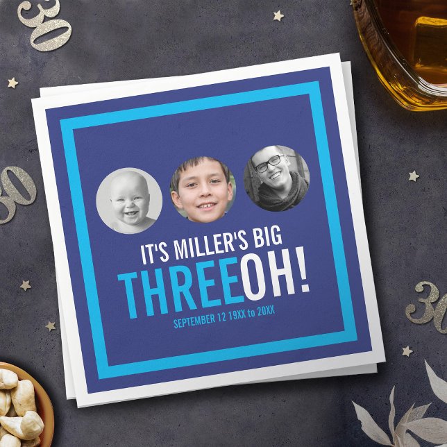 Himmel blau 30. Drei OH! Foto Geburtstag Serviette (Von Creator hochgeladen)