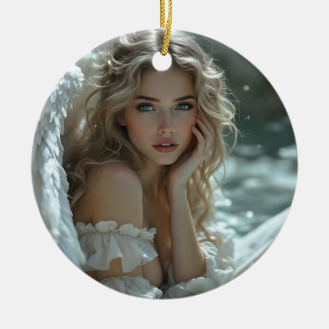 Himmel in den Augen: Engel des ruhigen Wunders Keramik Ornament (Vorne)