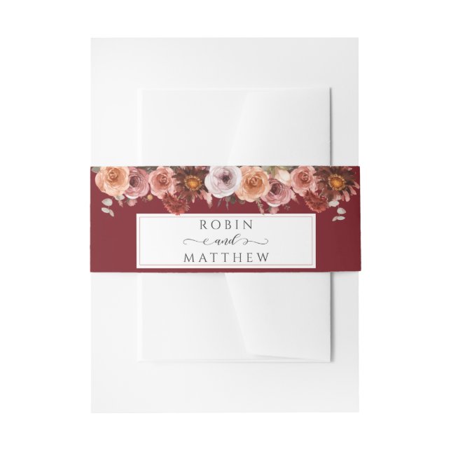 Himmel in Rose, Blush und Burgunder Blumenhochzeit Einladungsbanderole (Vorderseite Beispiel)