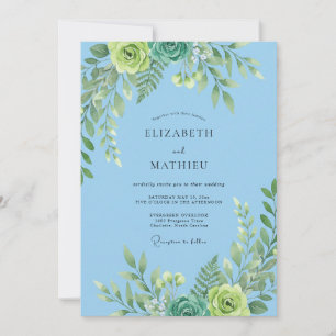 Himmel-Minzlaub-Stille Eukalyptus-Hochzeit Einladung