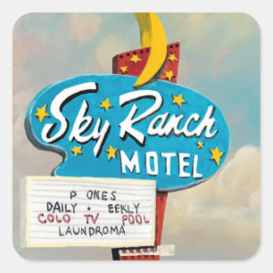 Himmel-Ranch-Motel-Zeichen Quadratischer Aufkleber
