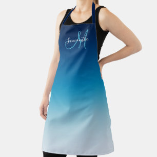 Himmel- und Ozean-Tealblau-Ombre-Monogramm Schürze